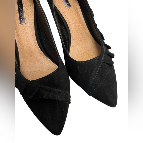 TAHARI  black leather suede high heels with a ruffled side detail pointed toe - Picture 5 of 13